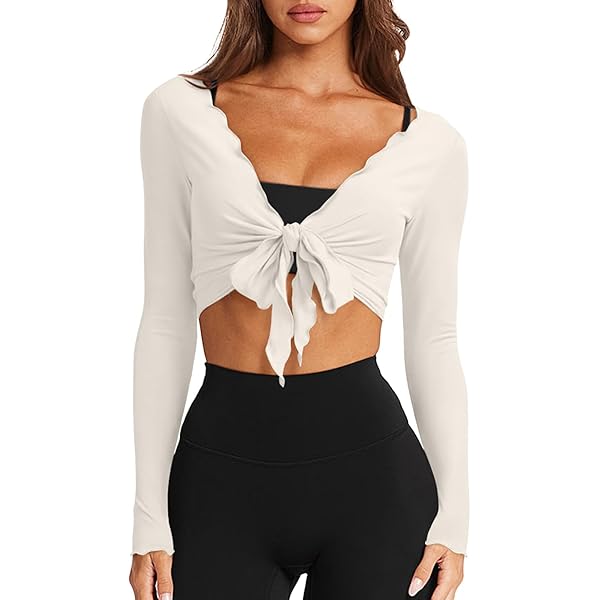 Women's Wrap Tie Top Women's Wrap Tie Top Long Sleeve - Ballet Yoga Shirt, V Neck Cross Front, 100% Elastane, Y2K Coquette Blouse V Neck Cross Front Top