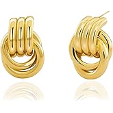 Bheop Chunky Small Knot Earrings for Women 14K Gold Silver Plated Geometric Dangle Drop Hoop Stud Dainty Hypoallergenic and Lightweight Jewelry Fashion Trendy Gifts