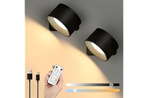 Lightess LED Wall Sconce with Rechargeable Battery Operated USB Port 3 Color Temp & 3 Brightness 360° Magnetic Rotation, 2 Pack, Touch & Remote Control Cordless Wall Lights for Reading Study Bedside