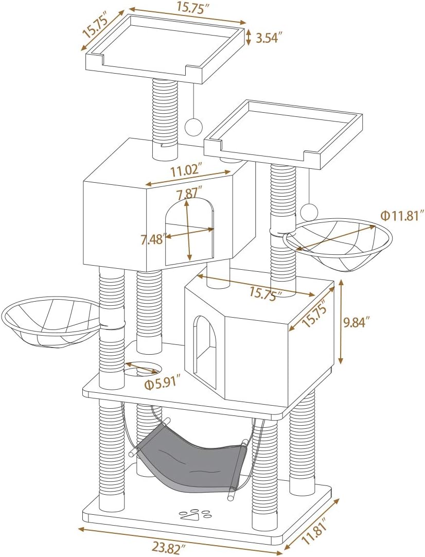 BEWISHOME Multi-Level Cat Tree Condo with Sisal Scratching Posts, Perches, Houses, Hammock and Baskets, Cat Tower Furniture Kitty Activity Center Kitten Play House Light Grey MMJ05G : Pet Supplies