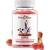 Wellcatcher HMB and Leucine Amino Acid Gummies: HMB Supplements for Men Women with L-Glutamine for Muscle Growth Fast Workout Recovery, Sugar Free Vegan Non-GMO Strawberry Flavored 30 Day Supply