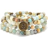 108 Mala Beads Bracelet Necklace with Yoga Symbol Buddha Charm – Gold-Plated Meditation Jewelry, Healing Stone, Ideal Spiritual Gift for Yoga & Meditation