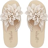 OYOANGLE Women's Flower Appliques Flip Flops Boho Open Toe Slip On Flat Sandals Beach Vacation Slippers