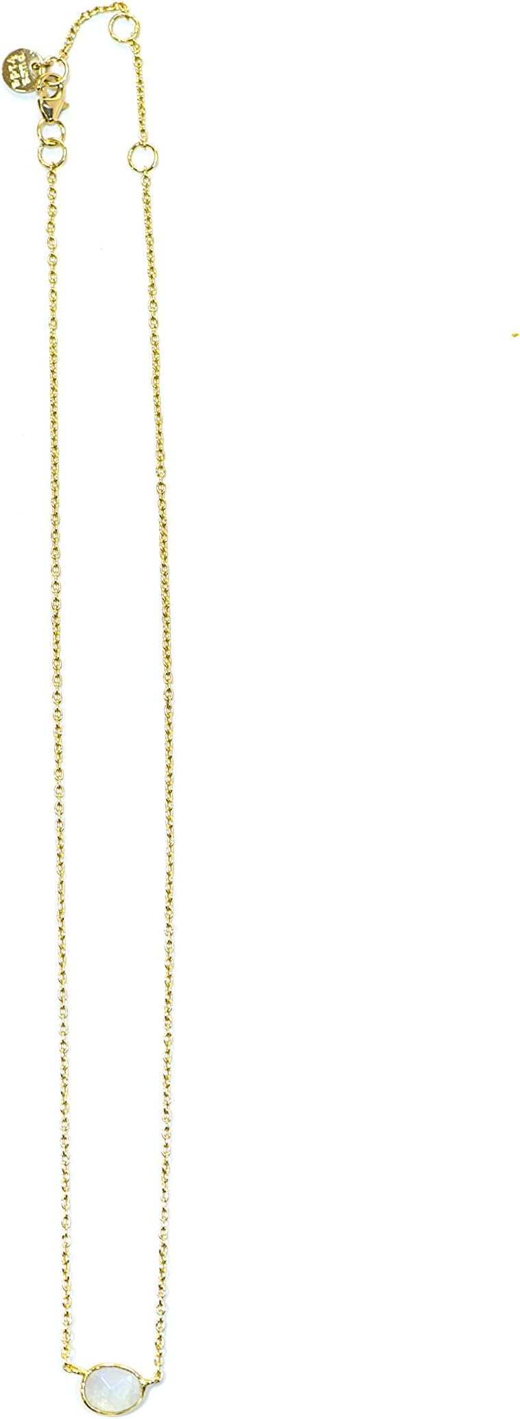 Pura Vida Silver or Gold Teardrop Stone Necklace - Rainbow Moonstone or Aqua Chalcedony.925 Sterling Silver - 18 Inches