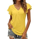 Women's Summer Tops Ruffle Sleeve V Neck Tunic Shirts Business Casual Flowy Blouses for Women