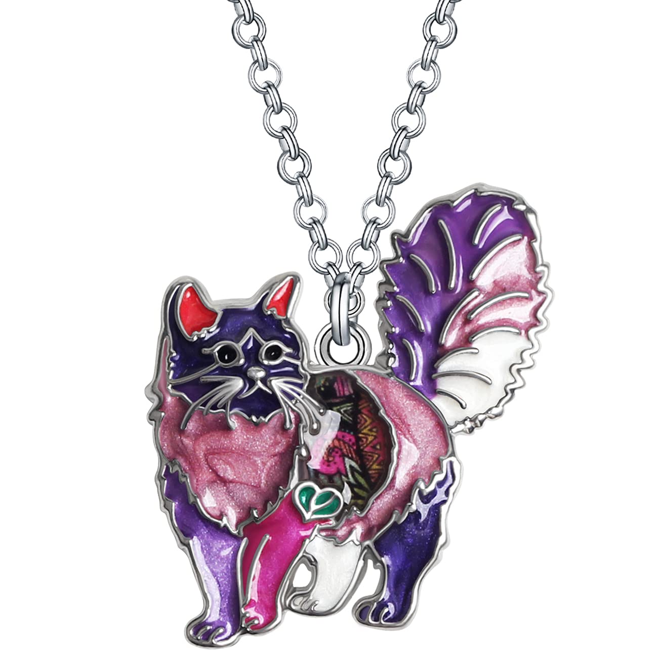 Enamel Alloy Chubby Cat Necklace Kitten Pendant Fashion Jewelry For Women Girls Pet Charms Gif (Purple)