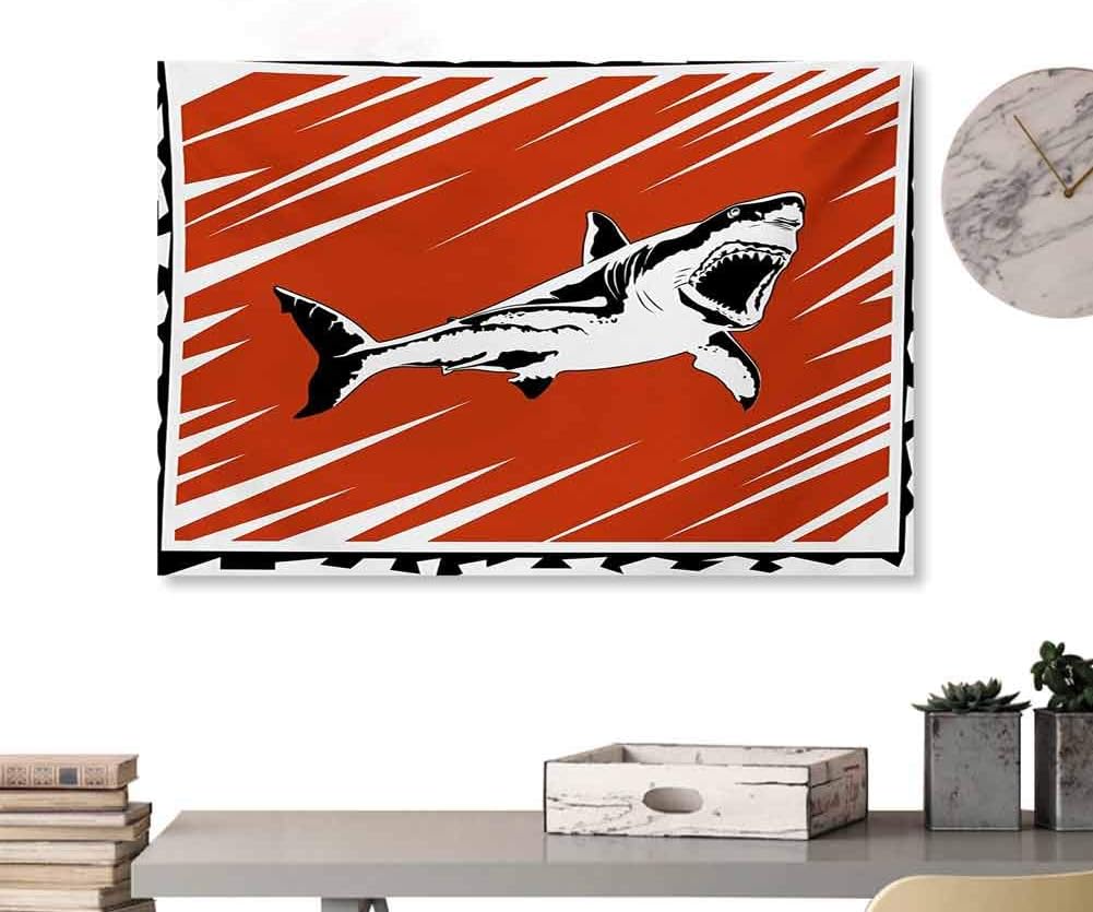 Glifporia Home Wall Decorations Art Decor Shark,Killer Sea Creature Swimming in The Ocean in Grunge Stylized Graphic,Black White Burnt Sienna Home Decor Prints Posters