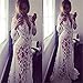 Fedi Apparel Lace Beach Sundress Sexy Deep-V Long Sleeve See-Through Maxi Dress White Asian XXL