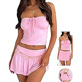 CAPE CLIQUE Rave Outfits for Women Cute Summer Festival Two Piece Sets Sexy Going Out Y2K Skirt Skort and Top Set