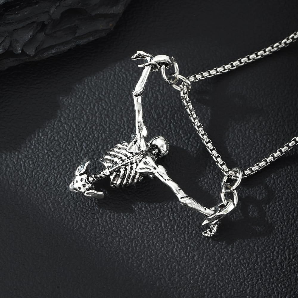 TKHLT Punk Skeleton Skull Necklace Captivity Skull Pendent Biker Rock Jewelry Gift for Men and Women