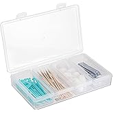 Hipiwe Plastic Cotton Swab Holder for Travel 4 in 1 Compact Cleaning Organizer for Hair Rope Paperclip Clear Dental Floss Sticks Case with Lid Small Travel Container Hair Tie Storage Box