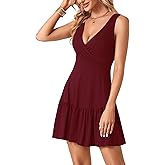 LYANER Women's Wrap V Neck Sleeveless Sundress Casual Summer Flare A Line Tank Dress