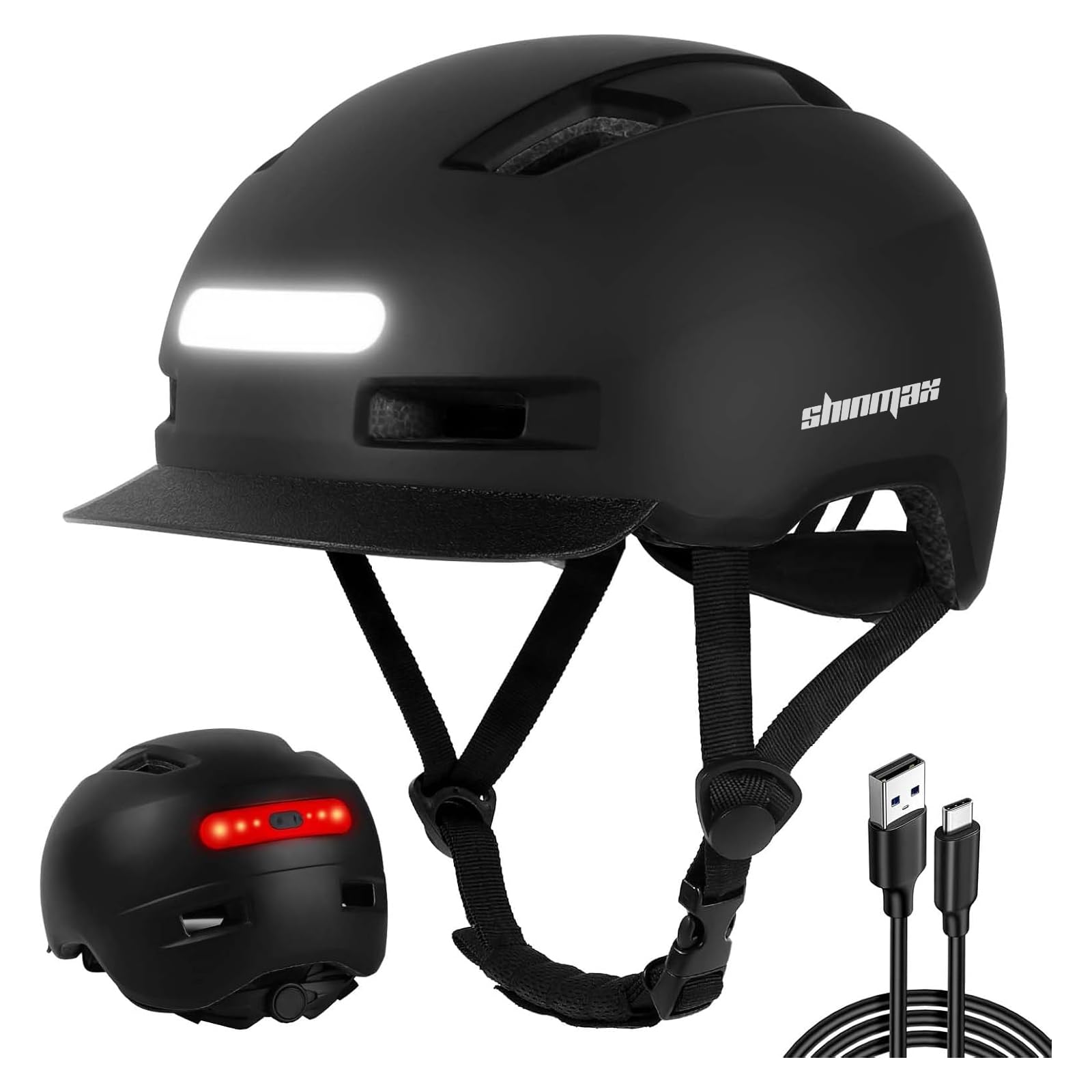 Shinmax Bicycle Helmet for Men and Women, Bike Helmet with Light, 5 Modes, Bicycle Helmet with Visor, Mountain Bike Helmet, Road Bike Helmet for Adults for Urban Commuters