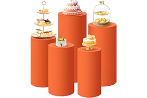SaitiMade Set of 5 - Orange Cylinder Pedestal Stand Covers, Spandex Cylinder Stand Covers for Party, Wedding or Birthday Event Decor - Only Contains Cylinder Covers