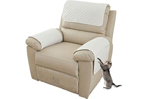 EXTLEZSA Sofa Armrest Cover, Headrest Cover for Recliner Chair Arm Cover,Armchair Slipcover Nonslip Quilted Furniture Protector for Pets Leather Sofa Couch (Beige White,3 Persons (Set of 5))