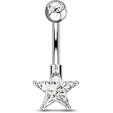 COCHARM 14g Cute Star Belly Button Ring Stainless Steel Clear CZ Belly Button Piercing Hypoallergenic Silver Navel Piercing Jewelry for Women