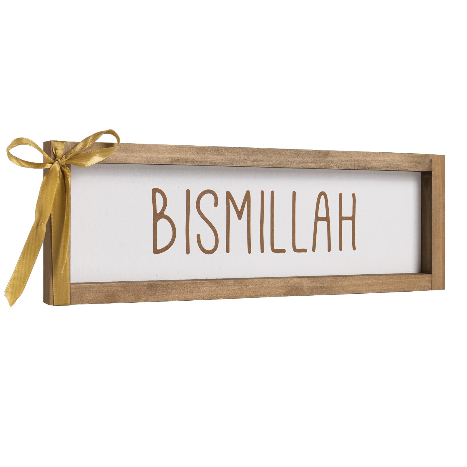 flangairy Bismillah Sign, Wooden Ramadan Eid Mubarak Table Top Decor, Islamic Decorative Signage Wood Plaque Indoor Table Centerpieces Wall Shelf Desk Mantel Rustic Decorations for Home, Muslim Gift