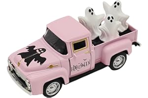 YIMIBLOSS Halloween Decorations - Mini Cute Farmhouse Style Halloween Metal Truck Decor with 3 Removable Mini Ghost Ornaments for Tabletop, Tiered Tray, Shelf, Fireplace and Home Indoor Décor(Halloween-Pink)