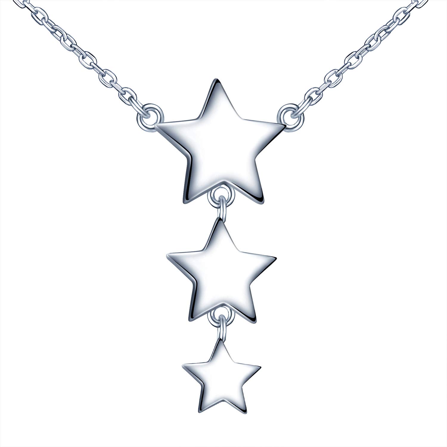 MicVivien Silver Stars Pendant Necklace 925 Sterling Silver Necklace for Women Girls