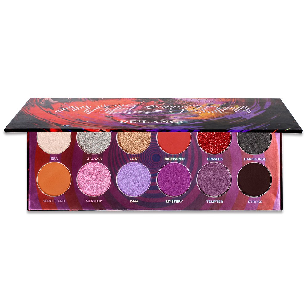 DE\'LANCI Maelstrom Eyeshadow Palette, 12 Colors Matte Shimmer Velvet Texture Blendable Long Lasting Glitter Eye Shadow Powder Makeup Kit, 0.84oz/24 g