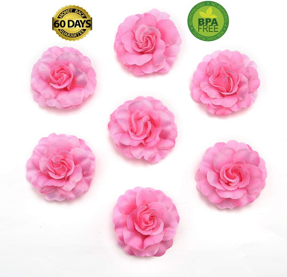 fake flowers heads Artificial Silk Mini Rose Flower Head Wedding Home Decoration DIY Garland Scrapbook Gift Box Craft Fake Flower 30pcs/lot 4.5cm (Pink)