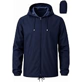 Uposiut Mens Windbreaker Rain Jacket Waterproof Raincoat | Packable Lightweight with Hooded 10,000 mm H₂O Waterproof Rating S-5XL for Cycling Running Hiking Fishing