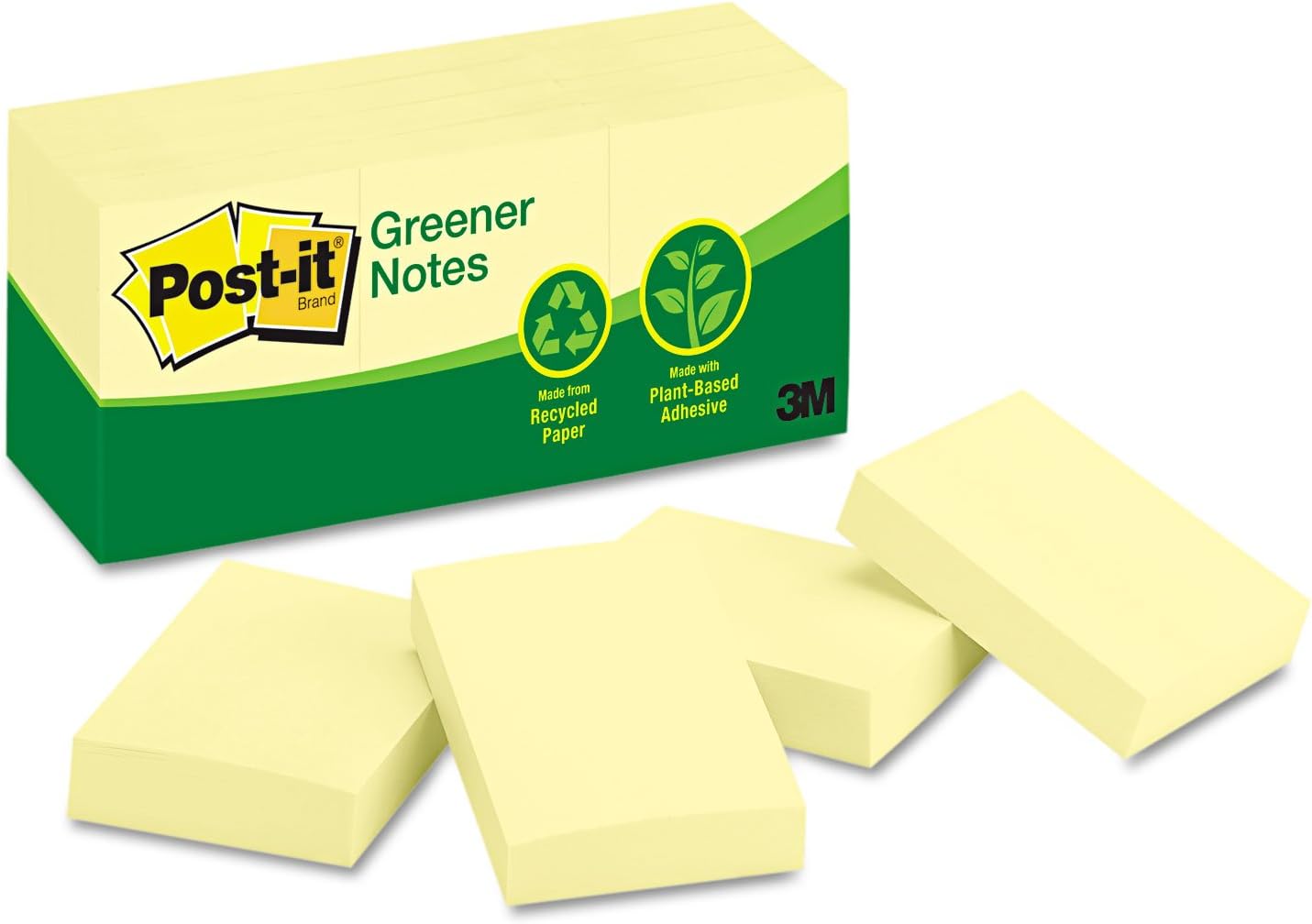 Greener Note Pads, 1 1/2 X 2, Canary Yellow, 100Sheet, 12
