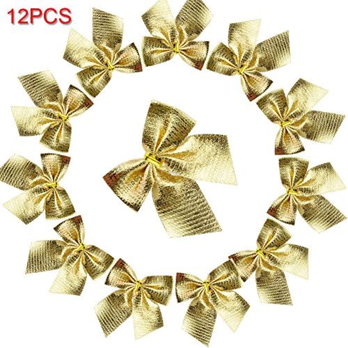 12 Pcs 5.5cm Mini Christmas Charms Decorative Hanging Ornaments Bowknot Ribbon Bows - Gold