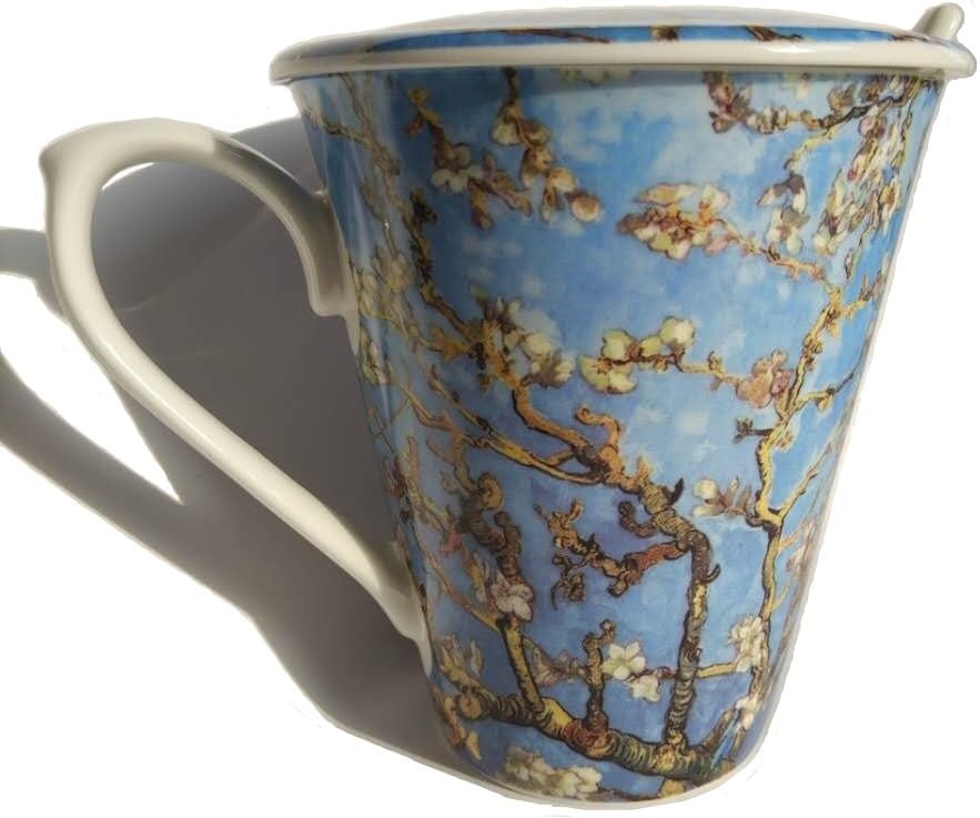 Van Gogh Apricot Tree Fine bone China mug by Wandeful with Cover and Spoon