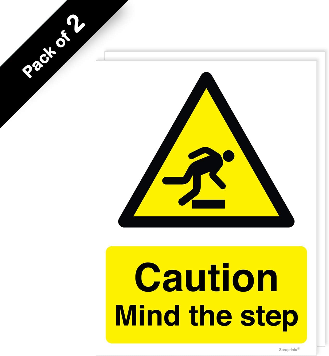 Pack of 2 Mind the Step Sticker (200 x 150 mm) Self Adhesive Waterproof Mind the Step Sign Sticker for Surface Sara Prints® - Image 3