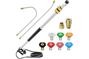EVEAGE 10 FT Pressure Washer Telescoping Wand, Pressure Washer Extension Wands, Professional Power Washer Gutter Cleaner with 7 Spray Nozzle Tips, 2 Hose Adapters (Silver, 10FT)