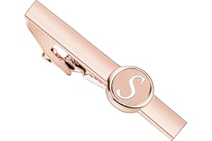 AMITER Initial Tie Clip and Cufflinks Set for Men, A-Z Letter Rose Gold Necktie Bar and Shirt Studs Cuff Links for Wedding, Anniversary, Birthday