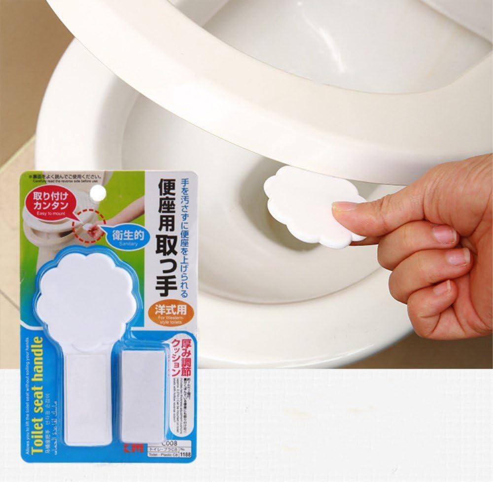 BoomYou 2 Pack Toilet Seat Lifting Handle Plastic Home Bathroom Hygienic Clean Self Adhesive Pad Cover Lifter Toilet Seat Avoid Touch Lifter Handle Grip - White