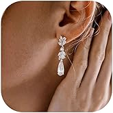 Qyalie Dangle Drop Earrings for Women Wedding Bridal Rhinestone Long Cubic Zircon Dangling Crystal Chandelier Sparkly 14K Gold Plated Dainty Trendy Jewelry