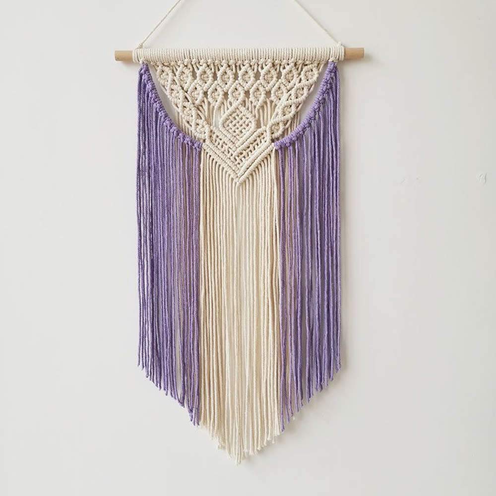 BLUETTEK Boho Macrame Wall Hanging Decor- Beautiful Home Decorative Wall Art Macrame Tapestries for Apartment, Dorm Room Bedroom Nursery Gallery, 13.8" W x 23.62" H (Purple)