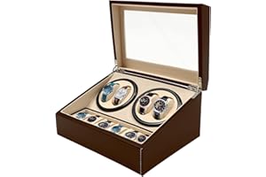 WANLECY 4+6 Automatic Watch Winder Rotating Display Box Leather Watch Storage Holder Watch Case for Men and Lady (Brown)