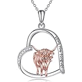 YAFEINI Heart Animal Necklace Sterling Silver Axolotl/Otter/Goat/Cow/Highland Cow/Ferret/Dolphin/Horse/Butterfly/Black Cat/Giraffe Pendant Necklace Heart Animal Jewelry for Women