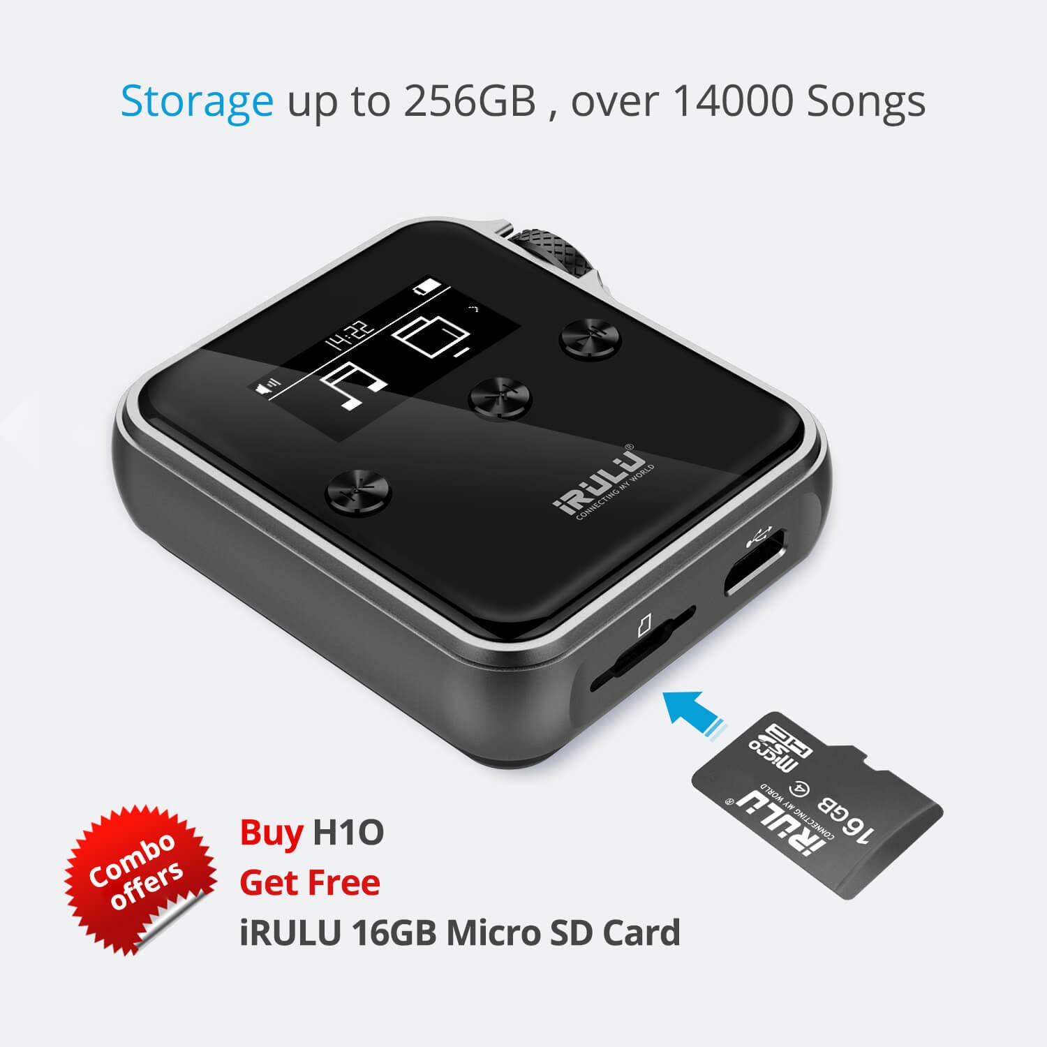 iRULU H10 HiFi Lossless MP3 Player: DSD Hi-Res Bluetooth 16GB Metal Case Digital Audio Player with Clip for Sports and Music Lover Support up to 256GB