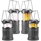 Lichamp 4 Pack LED Camping Lanterns, Collapsible Flameless Candles Tea Lights, Portable Battery Powered Camping Lights Emergency Supplies Kit, Dark Gray