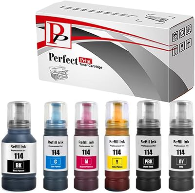 PP Ink Bottles for Epson ET-8500 ET-8550 EcoTank Compatible 114 BK PB C M Y GY