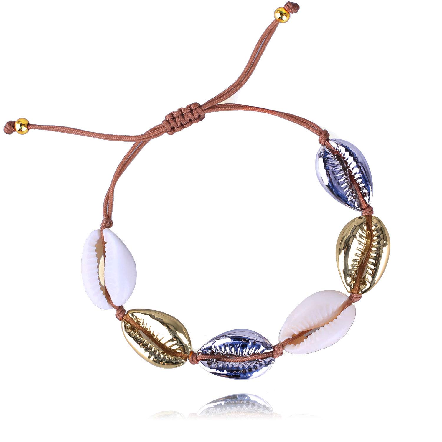 KELITCH Womens Gold Shell Cowry Beads Bracelets Bangle Tropical Beach Bracelets Adjustable Friendship BraceletsMix Color