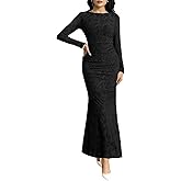 MITILLY Women's Formal Long Sleeve Dress Fall Elegant Floral Bodycon Ruched Cocktail Party Maxi Dresses New