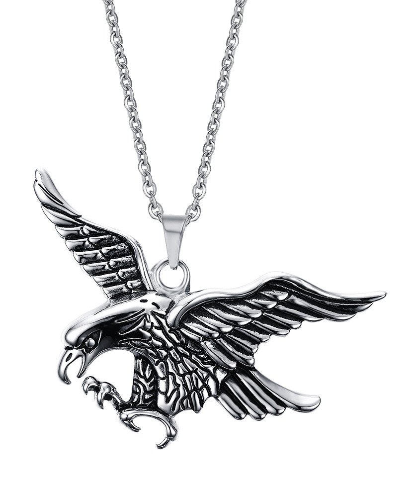 VNOX Stainless Steel Vintage Flying Eagle Pendant Necklace for Men,Silver,Free Chain