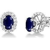 Gem Stone King 925 Sterling Silver Gemstone Birthstone Halo Removable Halo Jacket Stud Earrings For Women | Oval 7X5MM | Fine Jewelry Gifts for Her Mom Women Wife