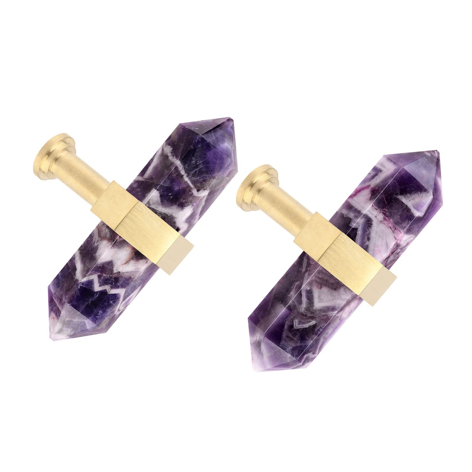 mookaitedecor Set of 2 70mm Amethyst Crystal Stone Wands Drawer Knobs with Screws, Healing Crystal Gifts, Semi Preicous Stones Quartz Pull Handles for Cabinet Cupboard Wardrobe Home Decor
