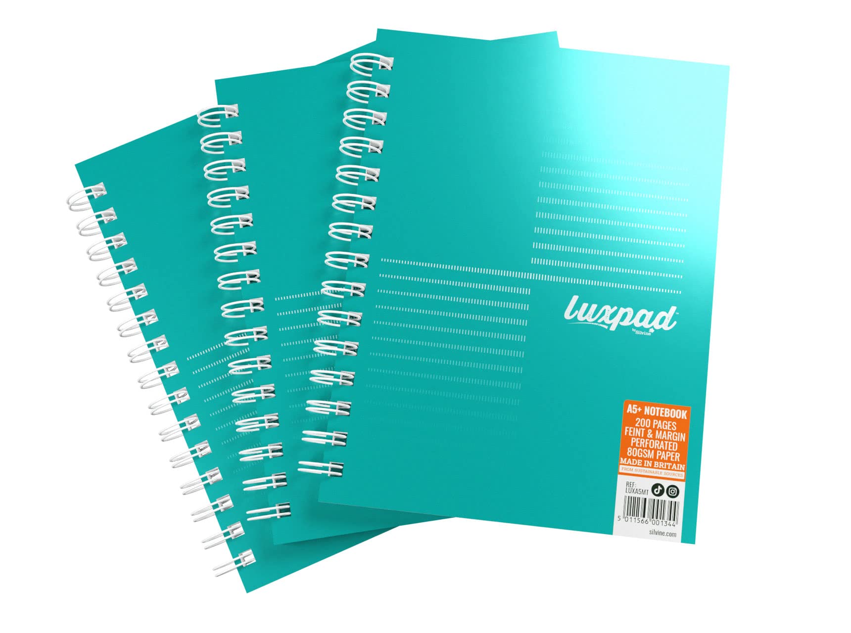 Silvine Luxpad Metallic A5 FSC Wirebound Notebook - Lined (200 Pages) Pack of 3
