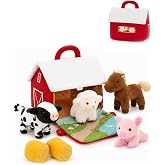 Muiteiur 7 Pcs Plush Farm Toys for Toddlers, Barn Stuffed Animals for Kids | Farm Stuffed Animal Set, Plush Barn Playset, Horse Cow Pig Sheep, Opening Farm Scene Flap, Easy Storage, Pretend Play For Kid