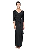 Alex Evenings Womens Slimming Long Length ¾ Sleeve Mother of The Bride Dress with Cascade Ruffle Skirt and Side Ruching