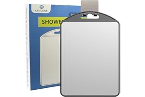 APHUIME-Deluxe Large Fogless Shower Mirror for Shaving (10.1x6.6in) With Razor Holder Hook, Anti-Fog Bathroom Makeup Shave Wall Hanging Mirror (Black)