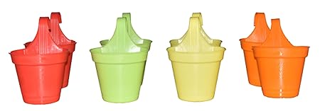 MSWC Hooked Hanging Pant Pots 1 Liter / Vertical Garden/ Indoor, Outdoor/ Railing Flower pots/Balcony Railing/ Set of 8 No Multi Color.